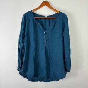 Old Navy Gauzy Cotton Womens XL Loose Fit Flowy Long Sleeve Minimal Henley
